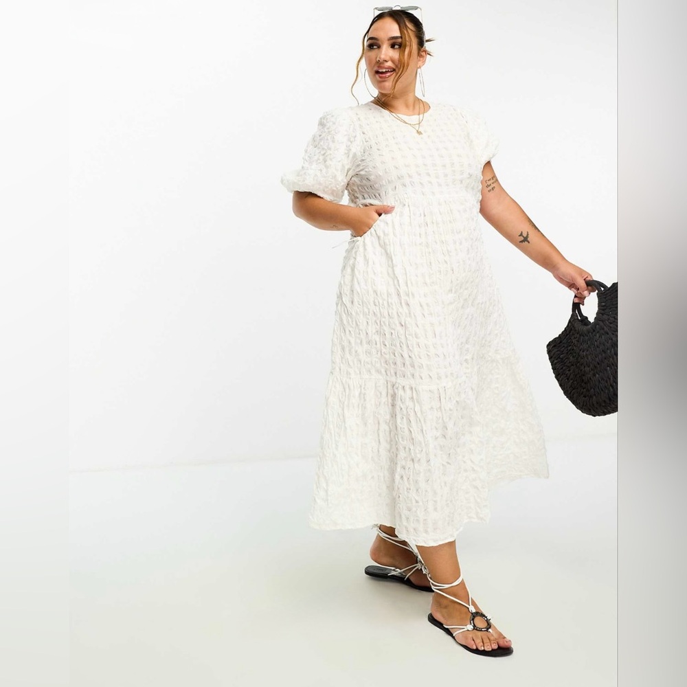 ASOS River Island Cream Maxi Dress with Puff Sleeves - Picture 2 of 4